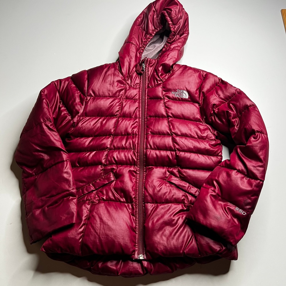 The North Face Girls Burgundy 550 Down Puffer Jacket Fleece Lined Size M 10/12